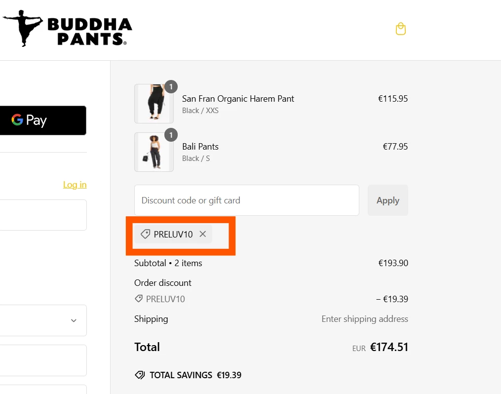 Buddha Pants verified Coupon code PRELUV10